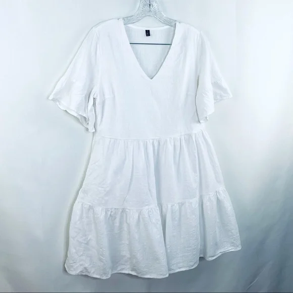 Amazon.com White Summer Swing Dress Tunic Bell Sleeve Tiered Dress Sz S - Picture 6 of 10